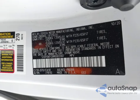 2021 Toyota Sienna Xle z USA, uszkodzony, nr VIN 5TDYSKFC6MS002087